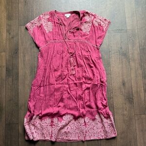 Sundance Babydoll Dress Deep Pink Embroidered  Lined A Line Dress Size M Boho